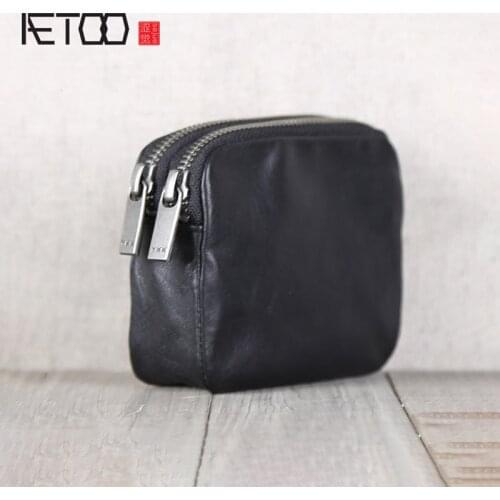 AETOO Handmade calfskin small wallet leather short coin bag casual small