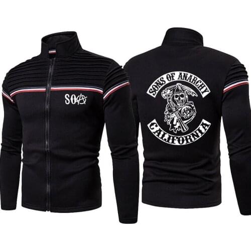 New high quality SOA Sons of Anarchy Skull Print 100% cotton Men jackets Wrinkled shoulder Color stripe Men clothing