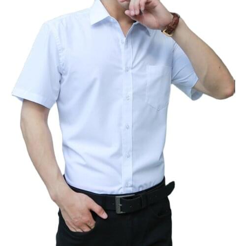 2021 Mens cotton short-sleeved solid color shirt summer loose tooling tops business casual simple shirts