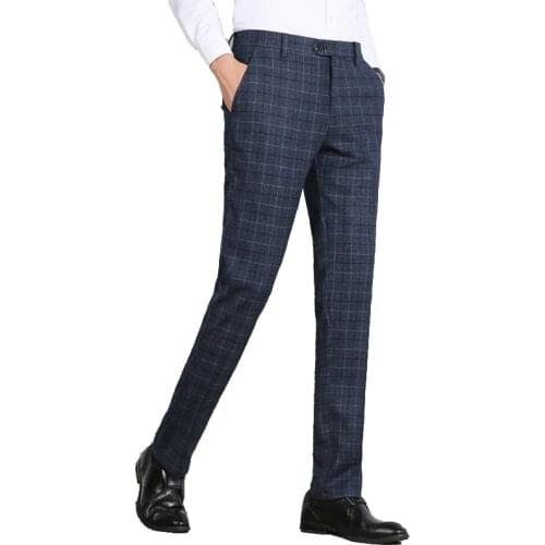 2020 Spring Winter Plaid Men Formal Pants Business Office Suit Trousers Slim Fit Clasic Men Dress Pants Pantaloni Tuta Uomo
