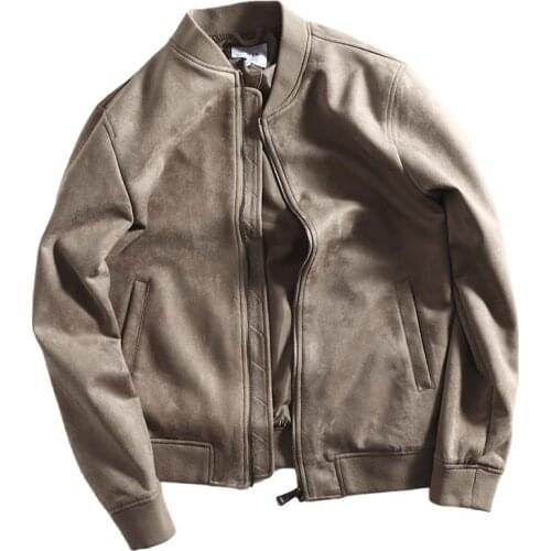 Mcikkny Men Fashion Suede Leather Baseball Jackets Spring Autumn Outwear Tops For Male Clothing Size M-4XL