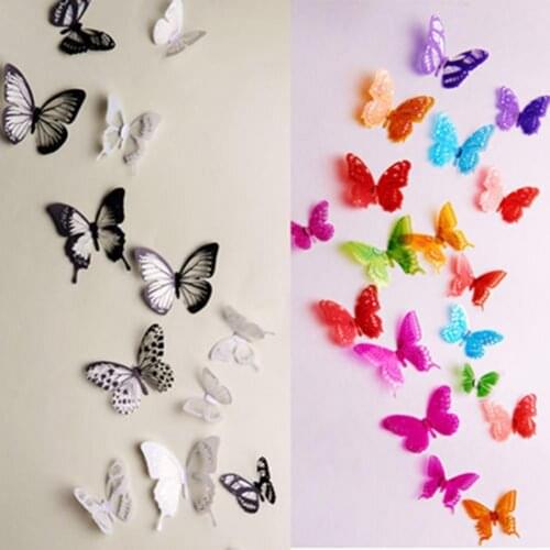 18 Pcs Wall Sticker 3D Colorful Butterfly Wallpaper Multicolor Black White Animal Decals Home Decor Room Bedroom Decoration New
