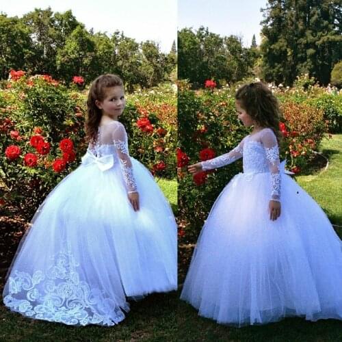 Customize Flower Girls Dresses Beautiful Holy Communion Dresse Lace Applique Long Sleeve Ball Gown Prom Pageant Clothes For Kids