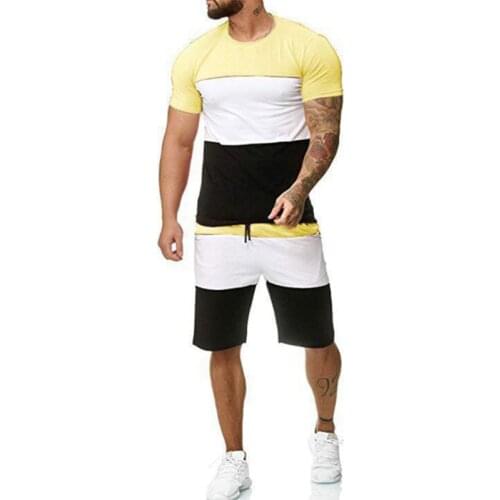 New Men Streetwear Summer Short sleeve T Shirts+Short Pants 2 Piece Sets Outfit Tracksuit Male Clothing Sportswear Suits Hombre