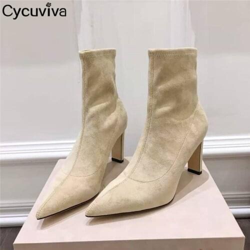 New Suede Elastic Ankle Boots For Women Luxury Chunky Heels Women Botas Mujer 2020 High heels Party Shoes Woman Sexy Short Boots