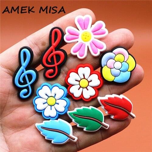 Single Sale 1pcs Musical Note Shoe Charms Red Blue Leaves Flower Shoe Accessories Decoration Fit Croc Jibz Kids Party Gifts U249