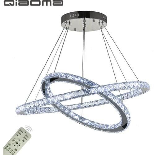 Dimmable Diamond 2 Rings LED Crystal Pendant Light Modern LED Lighting Circles SuspenionLamp Silver Steel Hanging Light Fixtures