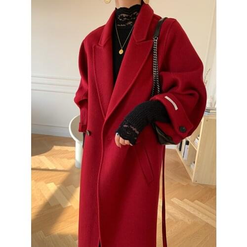 2021 popular new wide-sleeved double-sided cashmere coat womens mid-length Hepburn wind woolen coat