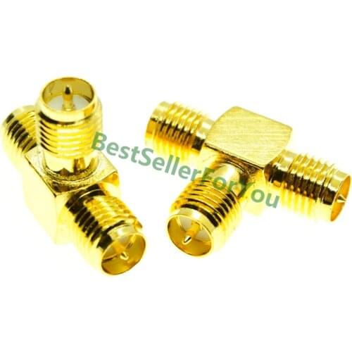 RP-SMA Female To 2x TWO Double RP SMA Jack Triple T In Series RF Adapter Connector 3 WayBrass