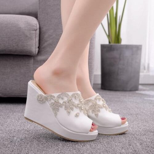 Summer Women Sandals High Heels Thick Sole Wedding Shoes Female Platform White Wedge Slippers