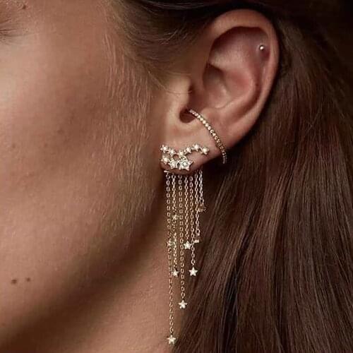 FNIO 2020 New Long Crystal Tassel Gold Color Dangle Earrings for Women Wedding Drop Earing Fashion Jewelry Gifts