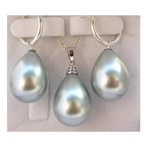 WOW 12-16mm gray shell pearl drip earring 925sliver necklace AAA style Fine Noble real Natural free shipping