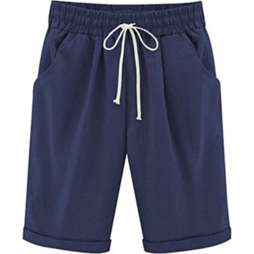 Women Shorts Solid Color Two pockets Loose Summer Knee Length Pockets Shorts for Sports Women Oversize Shorts 5XL Summer 2021