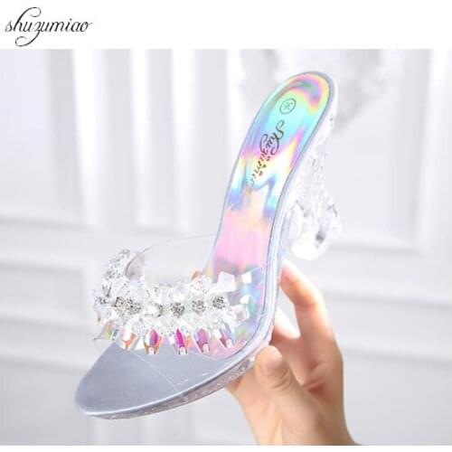 Slides 2019 Summer Womens Rhinestones Water Drill Beads Slippers Fashion Hollow Out High Heels Sandals Bohemia Shoes Woman