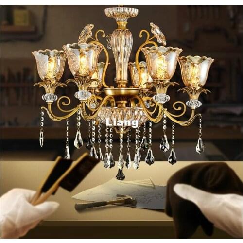 Modern Copper Crystal Chandelier Lights Luxurious Bronze Crystal Lamp Lustre Suspension Light Home Decoration 100% Guaranteed