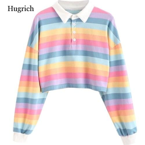 Womens Sweatshirt Color Stripe Button Long Sleeve Pullover Hoodies Sweatshirt Tops Blouse Female Tops Women Hoodies