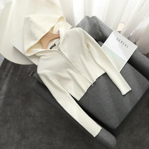 Slim Girls Soft Cotton Knitted Hoodies 2021 Fashion Ladies Elegant Bomb Sweatshirts Casual Female Knitwear Vintage Women Chic