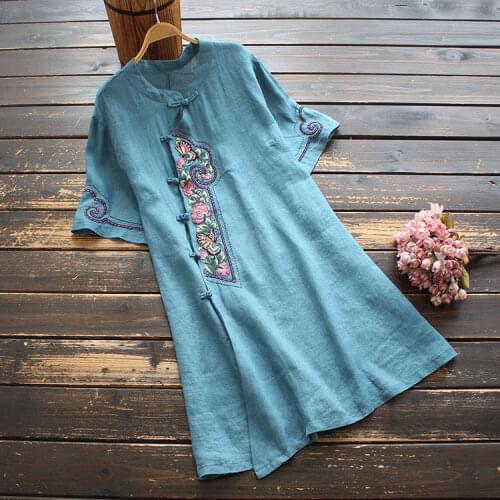 Traditional Chinese Clothing for Women Cheongsam Top Hanfu Summer Short Sleeve Floral Embroidered Shirt tops