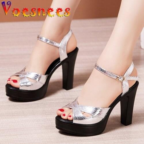Platform Cross Strap Women Shoes Chunky Heel Peep Toe Nightclub Metal Buckle Patent Leather High Heels Sexy Cheongsam Sandals