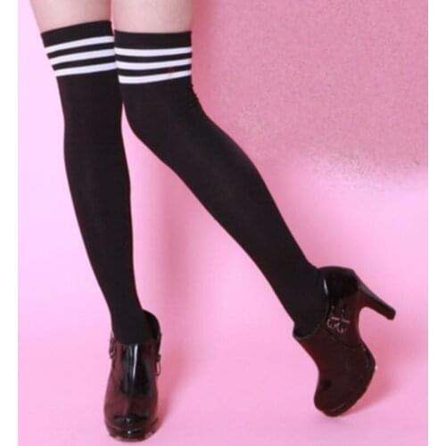 Japanese Jk Uniform Socks Black And White Stripes Over Knee Socks Thigh Socks Students Thigh Socks Cosplay Costume Stockings