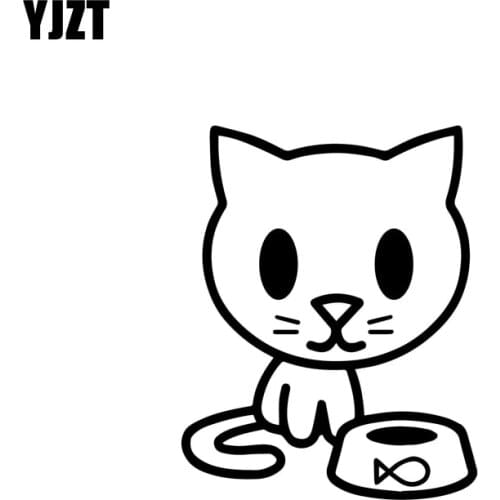 YJZT 8.9CM*11.4CM Kitten With Food Bowl Vinyl Decal Car Sticker Cat Feline Hungry Pet Love Black Silver C10-02433