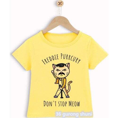 Funny Freddie Mercury Girls Boys T Shirt Queen Band T-Shirt Kids Short Sleeve T-Shirts Yellow Summer Brand Rock Clothing Tops