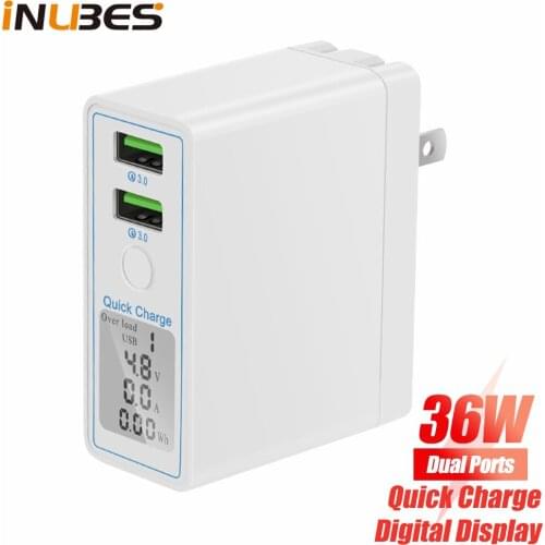 36W Dual Ports Quick Charge 3.0 USB Chargers LED Digital Display Phone Adapter Wall Travel Fast Charging USB Charger For Samsung