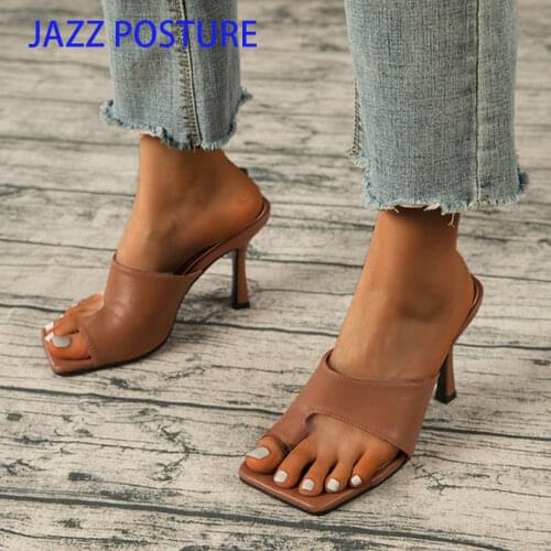 Heel Slipper Womens Sandals Vintage Square Toe Fashion Brand High Heel Sandals Women Summer Women Slipper z794