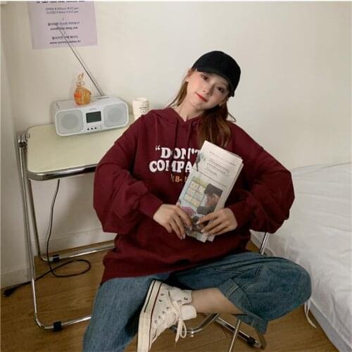 Hooded Plus Velvet Thick Loose Womens Sweatshirts Japanese Harajuku Cute Loose Casual Ladies Korean Hoodies For Female