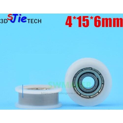 1pcs 4*15*6mm polyamide nylon bearing pulley, groove H type wheel, embedded bearing for 3D printer