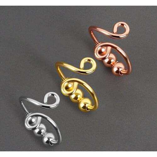 1PC Rotate Freely Anti Anxiety Spiral Ring Anti Stress Beads Open Ring Mood Tracker Fidget Ring For Women Girl Jewelry Accessory