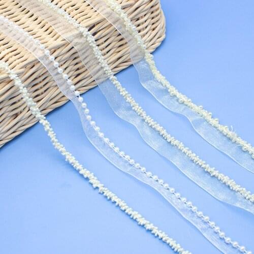 10 Yard 0.5/1.1/1.5CM White Pearl Beaded Organza Trim Tape Embroidered Lace Ribbon Sewing Fabric Handmade Braid Lace for Craft