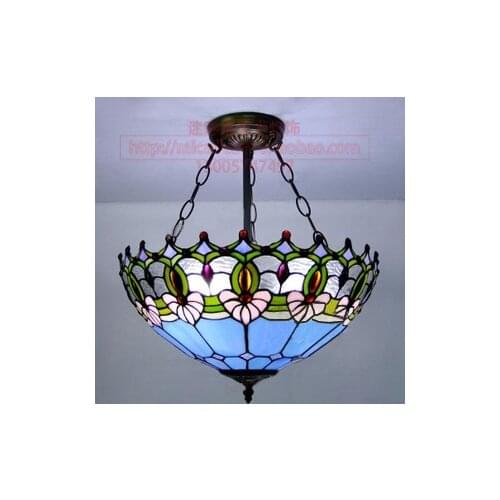 16inch European Mediterranean tiffany retro pendant light color Stained Glass bedroom dining room lampE27 110-240V
