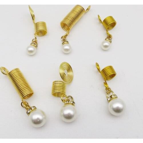 2Pcs/pack Gold spiral wire wrapped hair braid dread dreadlock beads jewelry accessory sea pearl charms