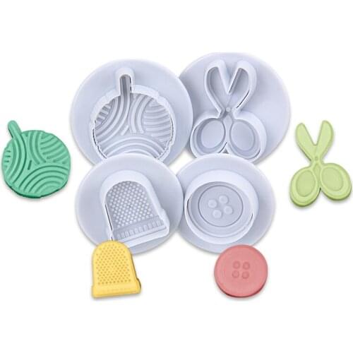 8set/lot)Free Shipping Plastic 4pcs Scissors,Buttons,Ball,Basket Shapes Cookie Fondant Plunger Cutters set