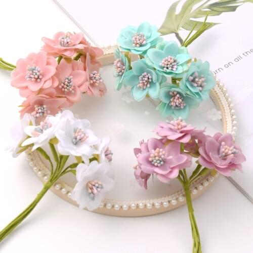 1 bunch/6PCS 11cm long Mini Bouquet Silk Artificial Flower Wedding Favor Box Rose Fake Flowers For DIY Scrapbooking