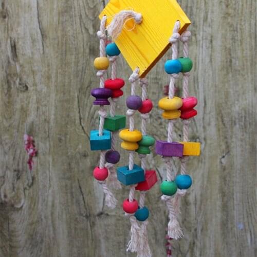 Large, medium and small parrot nibble toy wooden pendant cotton rope ball square Parrot Toy Training Toys