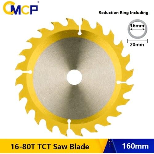 CMCP 160x20mm TCT Wood Cutting Disc 16/24/30/60/80 Teeth Circular Saw Blade TiN Coated Carbide Tipped Saw Blade