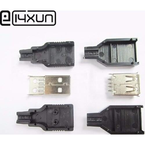 EClyxun 10set USB 2.0 Connector Type B Female /Type A Male USB 4 Pin Plug Socket Connector Soldering With Black Plastic Cover