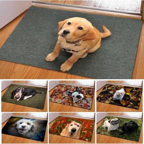 Doormat Non-Slip 3D Effect Dog Print Flannel Rectangle Carpet Modern Home Decor