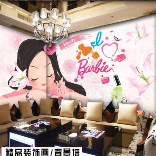 Custom Fashion Nail Makeup Cosmetics Shop Mural Wall Paper 3D Beauty Salon Industrial Decor Cute Pink Background Wallpaper 3D