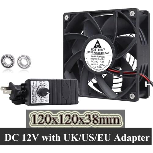 GDSTIME 120mm AC 110V 220V DC 12V Powered Fan with Speed Control for Receiver Amplifier DVR Playstation Xbox Component Cooling