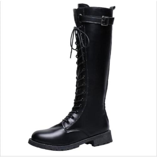 Classic Fashion Black Buckle Strap Long Boots Winter Lace-Up Shoes Women High-Heeled Women Knee-High Long Tube Zipper Boots