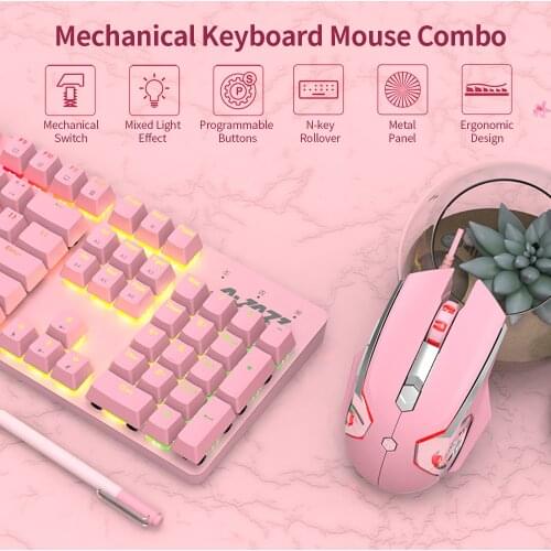 Ajazz Mechanical Keyboard and Mouse Combo USB Wired Gaming Keyboard Mouse Set 104 Keys 22 kinds Mixed Light PC Computer Keyboard