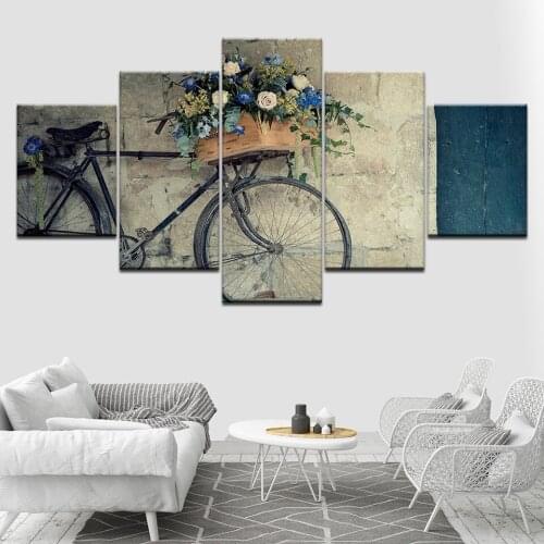 Creative Canvas Poster Wall Art Frame Retro bicycle Flowers Landscape Home Decor For Living Room HD Print Picture oil Painting