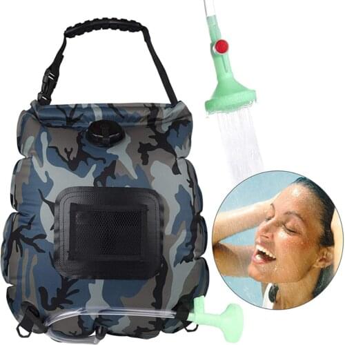 Water Bags 20L Outdoor Camping Hiking Solar Shower Bag Heating Camping Shower Climbing Hydration Bag Hose Switchable Shower Head