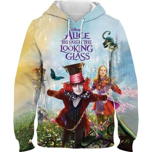 Cartoon Anime Hoodies For Boy Girl Kids Disney Movie Alice in Wonderland 3D Print Mens Clothing Streetwear Women Sweatshirt
