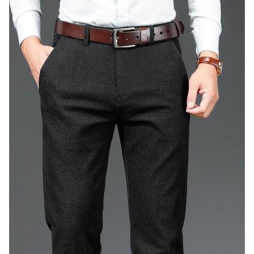 2021 Autumn Winter Brand Volcanic Rock Stretch High Waist Straight Trousers Classic Embroidery Business Mens Trousers Blue Black