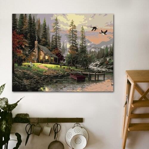 DIY painting by numbers shop Xiaoxi mountain forest decorative painting creative adult hand-painted