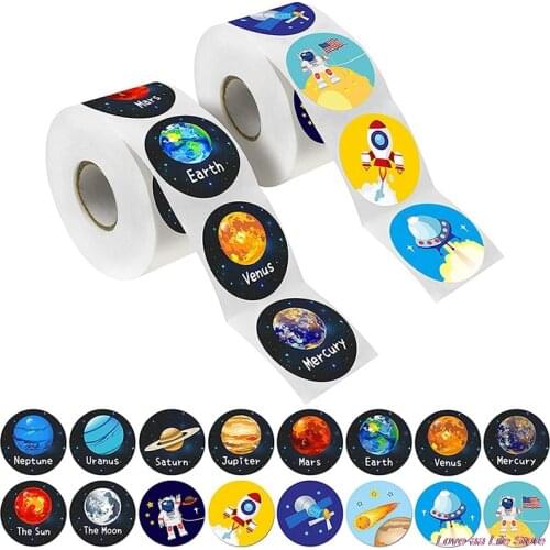 500Pcs/roll Space Planet Stickers For Kids Children Classic Toys Round Labels Scrapbooking Journal Stationery Diary